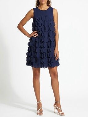 TRINA TURK Navy Blue Tiered Ruffle Scalloped Petal Sleeveless Dress - Size Small